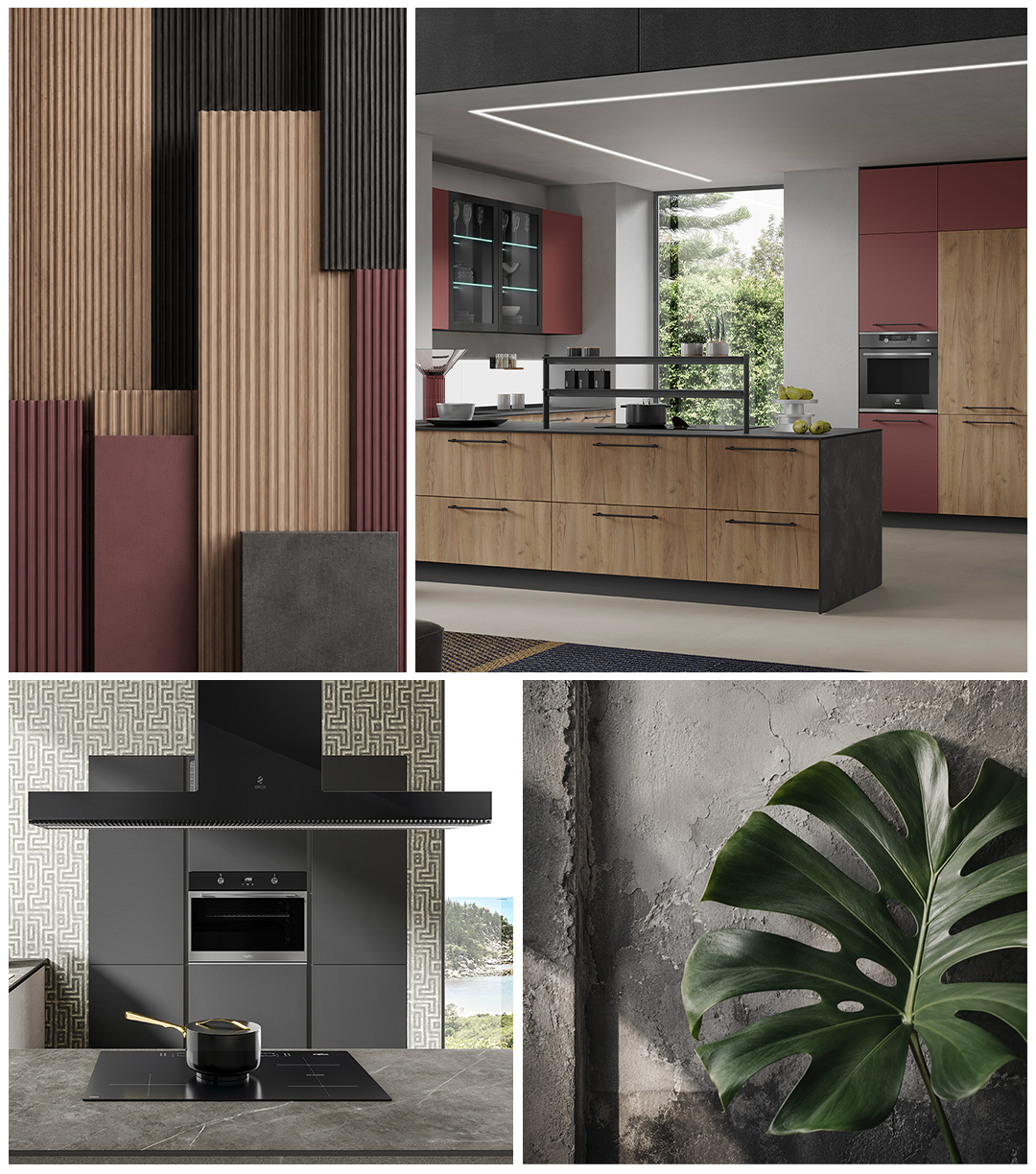Moodboard Urban mix con finiture scanalate, cucina e dettagli naturali